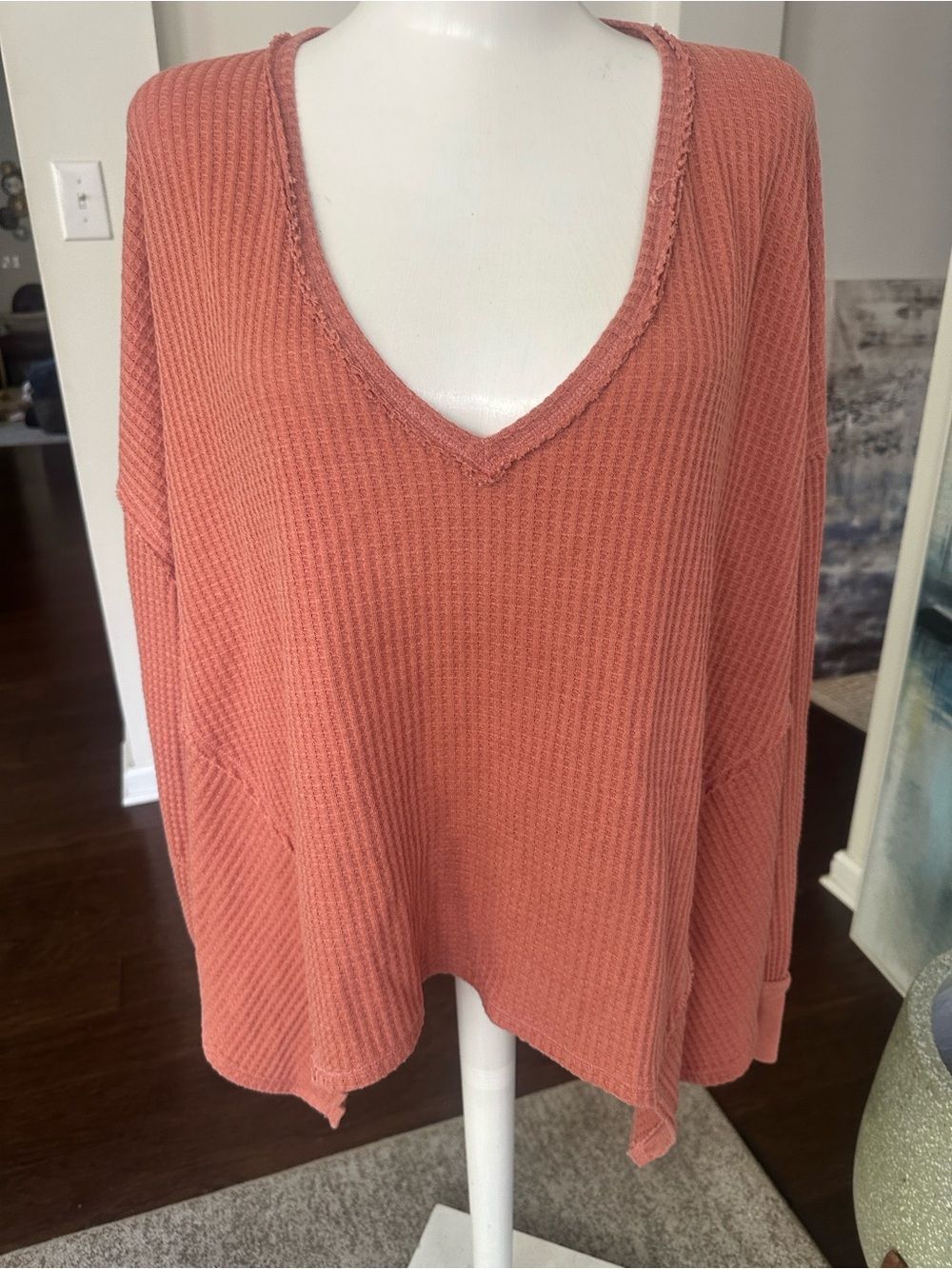 Free People WTF Waffle Knit V-Neck Top S